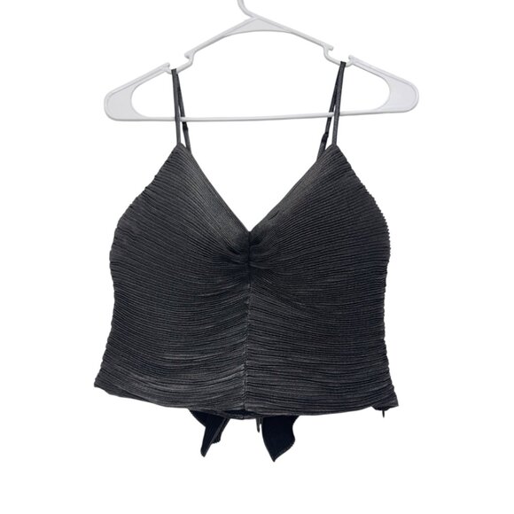 Express Women Pleated Metallic Crop Camisole Top SZ S Black/Silver Ruffle Back - Picture 8 of 9